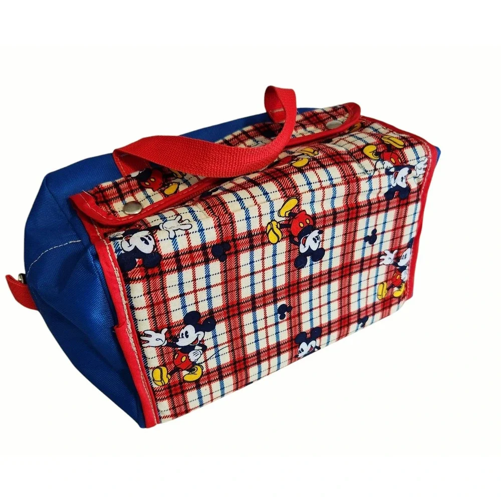 Kids Mickey Mouse Canvas Duffle Bag Cobalt Blue Red‎ Hard Bottom Carrying Straps